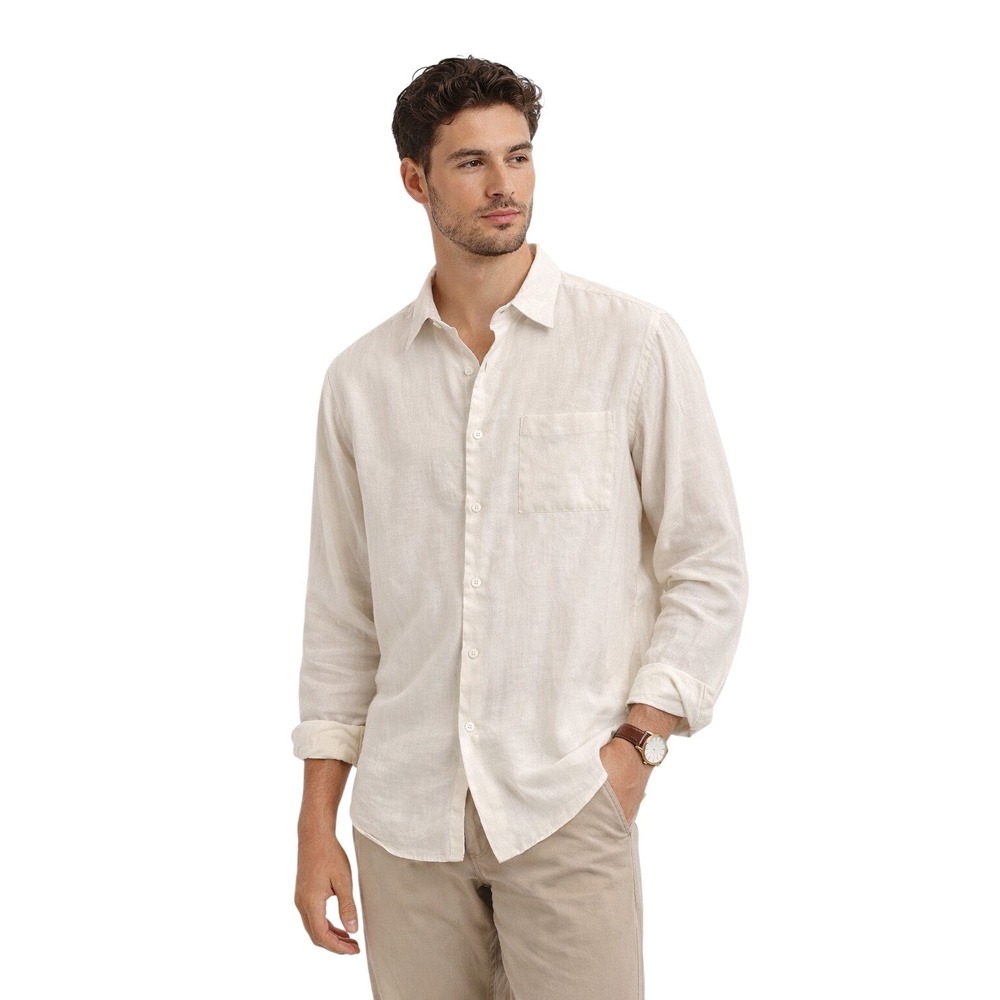 Theory Irving 100% Linen Shirt Cream Button Up Long Sleeve Minimal Sustainable L